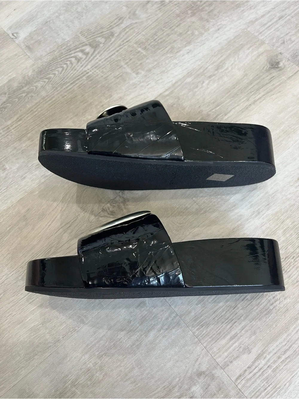 Tory Burch Patos Platform Slide Sandals Black Patent 9 New NWOB Modern Luxury